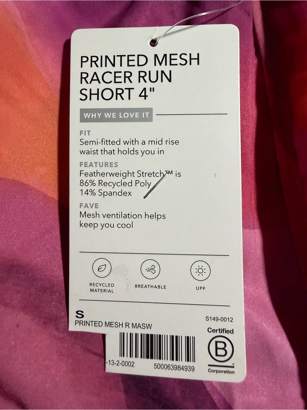 Athleta Printed Mesh Racer Run Short 4”Pink & Coral Abstract Print - Size S -NWT - Picture 4 of 7